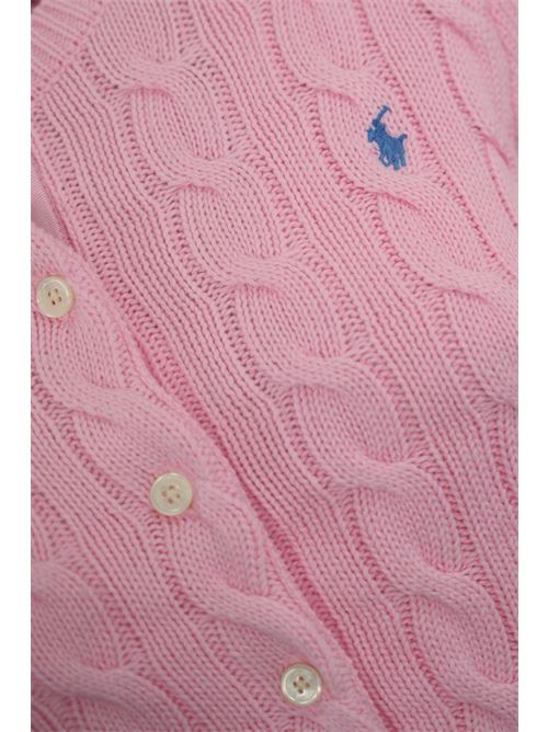 Cardigan a trecce in cotone Rosa con logo POLO RALPH LAUREN | 211891643004